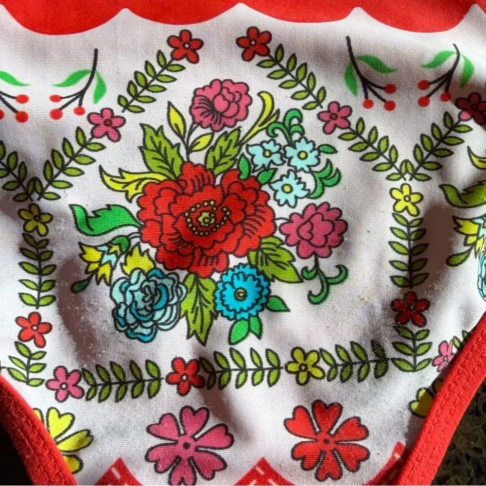 Girl’s Red & Pink Floral One-Piece Swimsuit by Floatimini Size 5